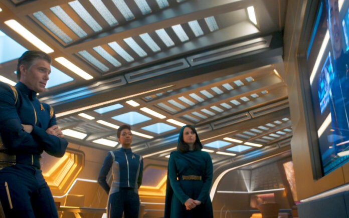 Pike kommuniziert per Bildschirm (Szenenbild: CBS)