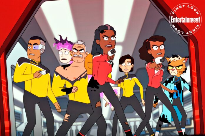Rutherford, Boiler, Shaxs, Freeman, Barnes, Mariner, T'ana (Star Trek: Lower Decks, Bild: ViacomCBS/Entertainment Weekly) Rutherford, Boiler, Shaxs, Freeman, Barnes, Mariner, T'ana (Star Trek: Lower Decks, Bild: ViacomCBS/Entertainment Weekly)