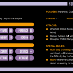 Charaktere können mit sehr wenig Zahlenwerk beschrieben werden (Bild: “Star Trek Adventures: Quickstart Guide”, Modiphius)