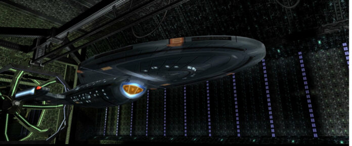 Die Voyager gefangen in der Borgsphäre in "Elite Force II"