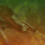 U.S.S. Voyager fliegt durch den fluiden Raum in “Scorpion, Part II”