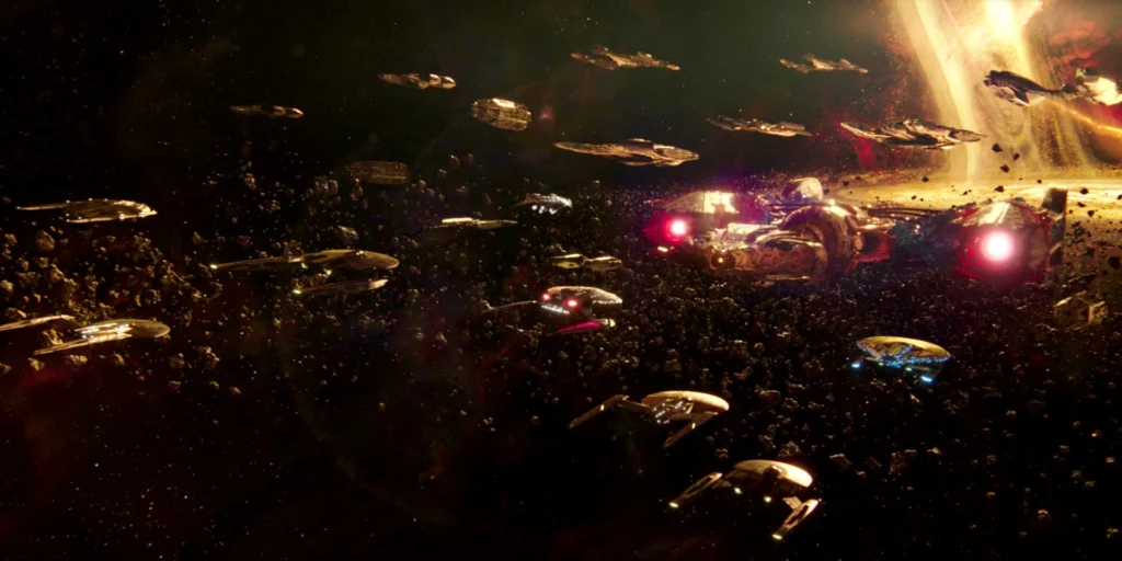 Föderations- und Klingonenflotte in "Battle at The Binary Stars"