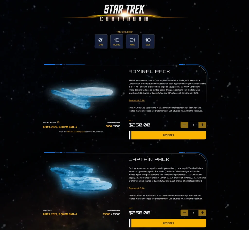 Die Homepage von "Star Trek: Continuum"