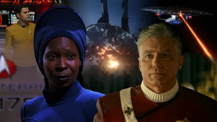 yesterdays-enterprise-a-quality-of-mercy Collage aus "Vesterday's Enterprise" und "A Quality of Mercy" (Szenenphotos: Paramount)