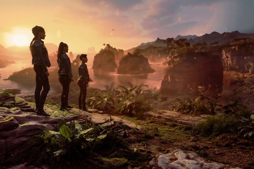 Kurzrezension "Star Trek: Strange New Worlds" - 4x01 "Valles Marineris" 4 Noonien-Singh, Chin-Riley und Ortegas in "Valles Marineris" (Photo: Jan Thijs/Paramount+)