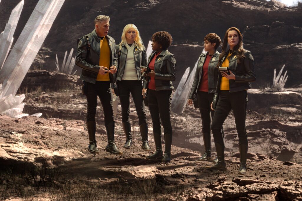 Kurzrezension: "Star Trek: Strange New Worlds" - 4x08 "Orders of Magnitude" 1 Pike, Chapel, Uhura, A'Sha und Chin-Riley in "Orders of Magnitude" (Photo: Jan Thijs/Paramount+)